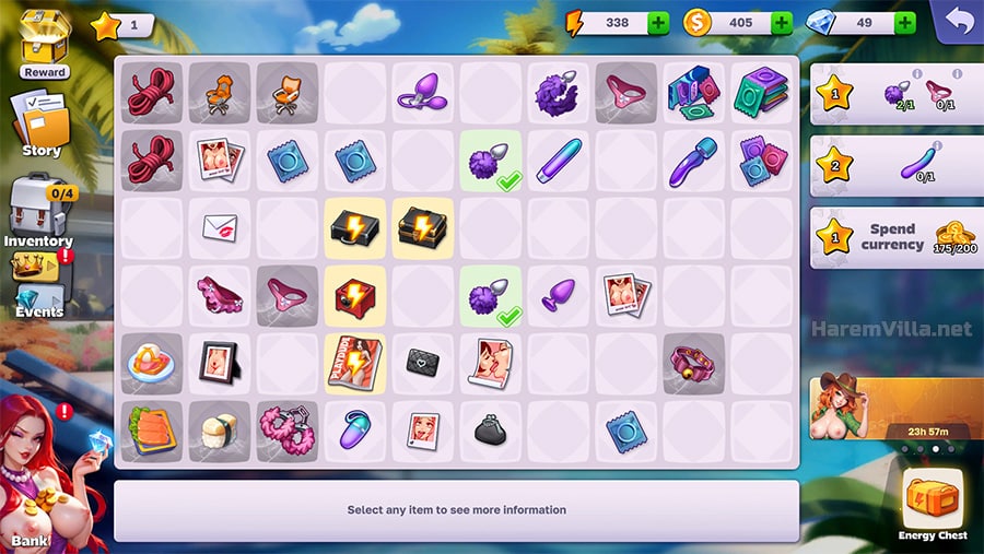 Merge-Board mit Objekten zum Kombinieren und Sterne sammeln