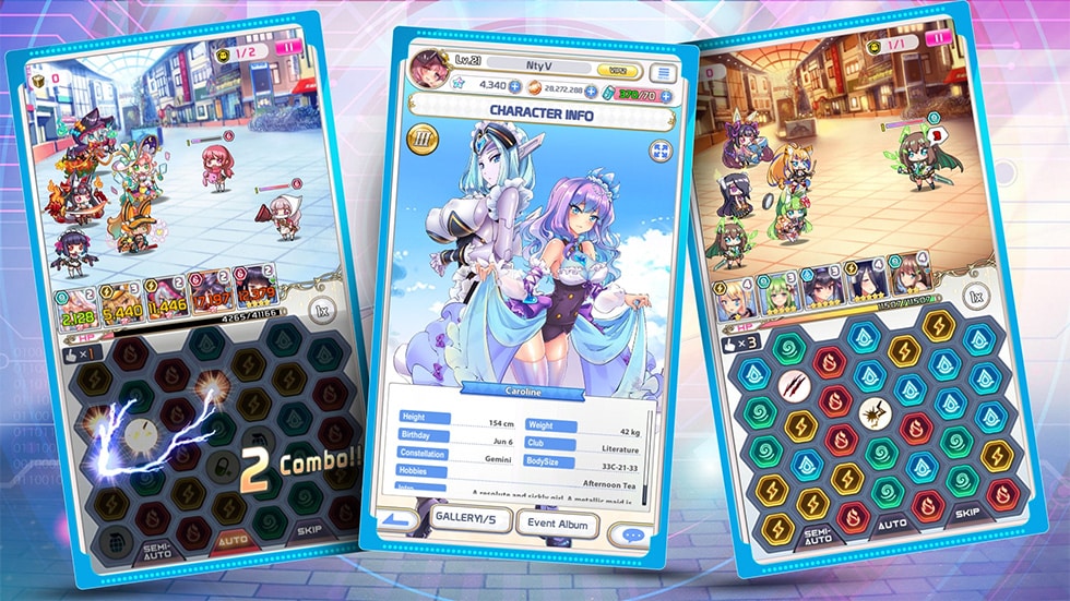 Kampf-Gameplay in Project QT: Puzzle-Board unten, Kampf oben